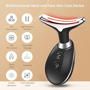 led facial & neck massager with hot compress, high frequency vibration & 3 color light modes – skin tightening & anti aging device led facial & neck massager with hot compress, high frequency vibration & 3 color light modes – skin tightening & anti aging device