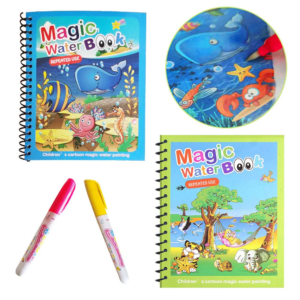 magic water drawing book with reusable pages & pen – kids educational coloring book (invisible ink)